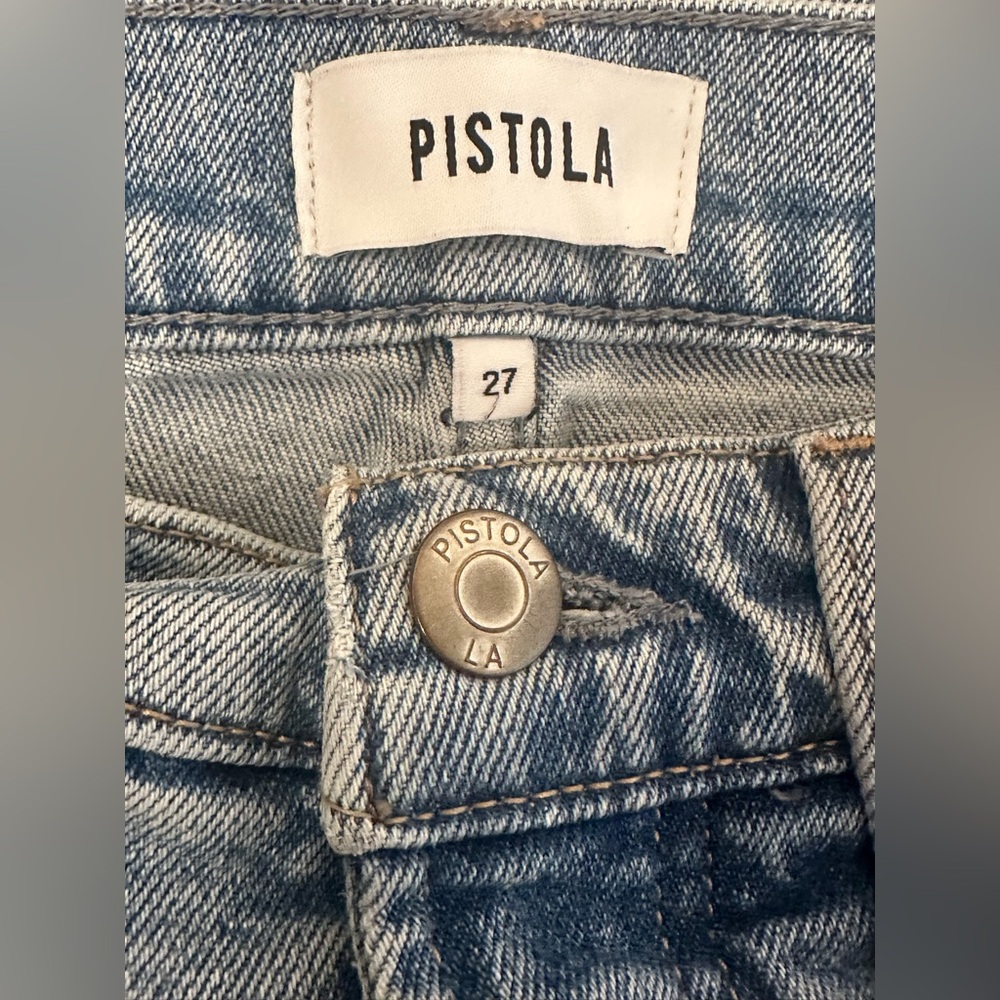 Pistola Lana Light Wash Wide Leg Cropped Jeans Raw Hem High Rise Size 27 - Picture 8 of 10
